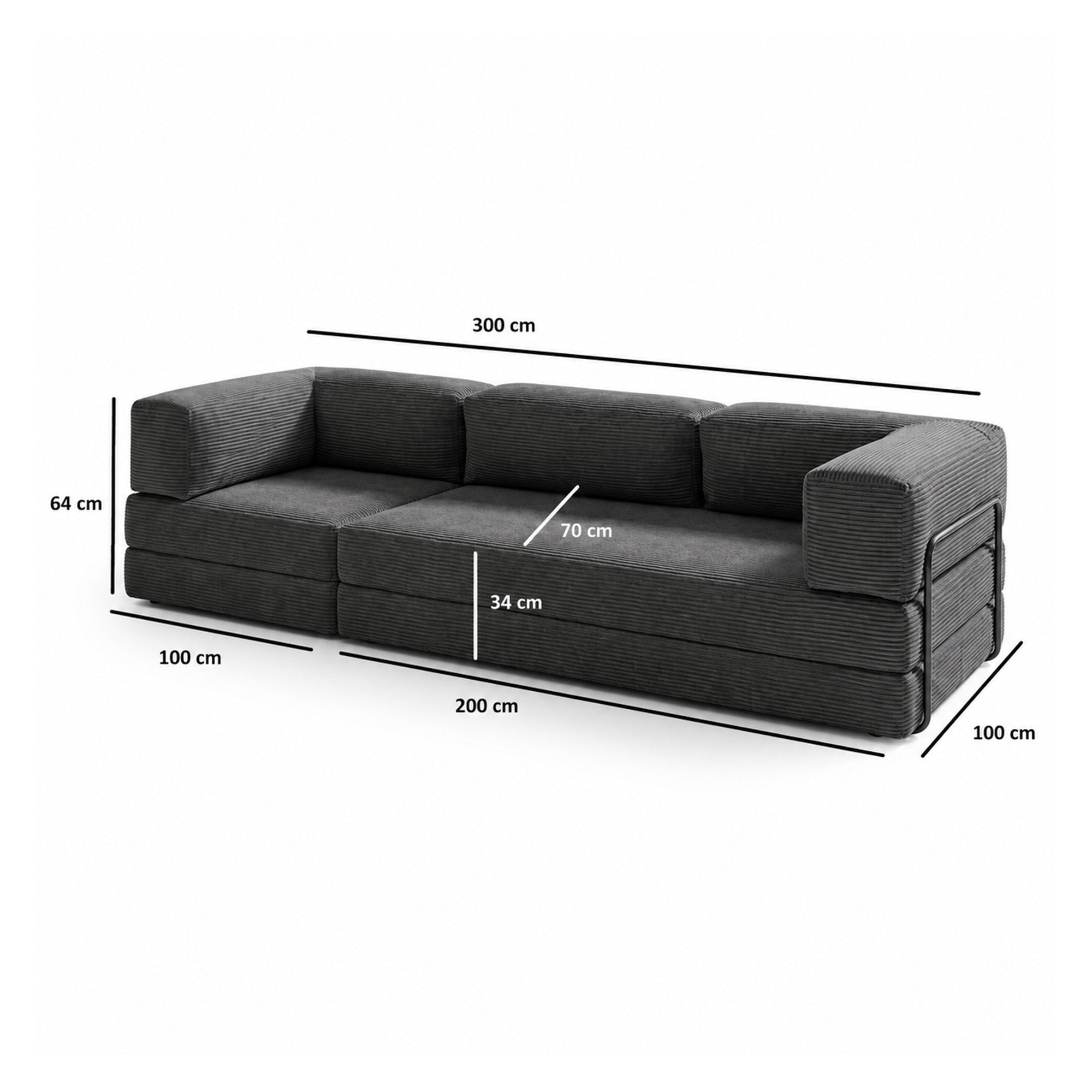 Fitilli Kadife 3 Kişilik Açılır Kanepe Yatak 300x200 cm