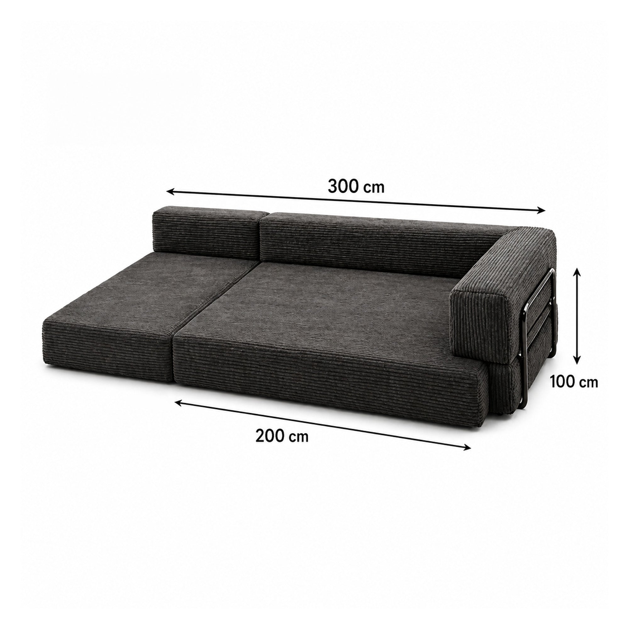 Fitilli Kadife 3 Kişilik Açılır Kanepe Yatak 300x200 cm