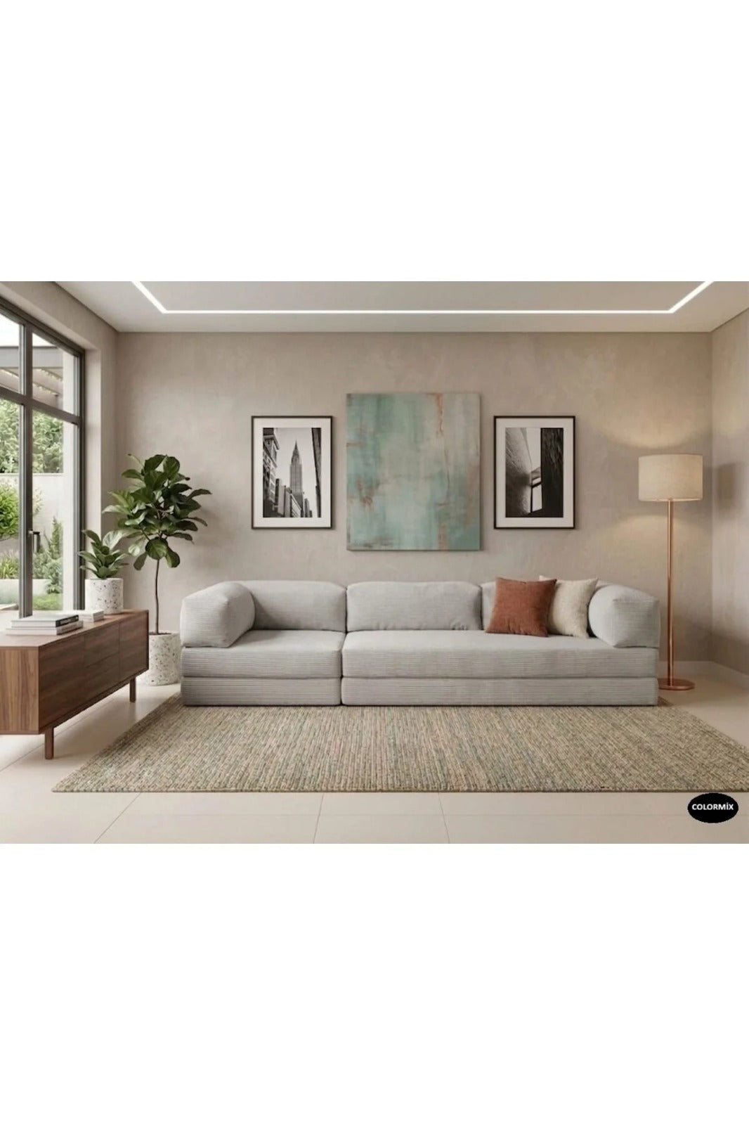 Fitilli Kadife 3 Kişilik Kanepe Yatak – Açılır Sünger Koltuk | 300x200 cm | Salon Misafir Yatağı | Gri