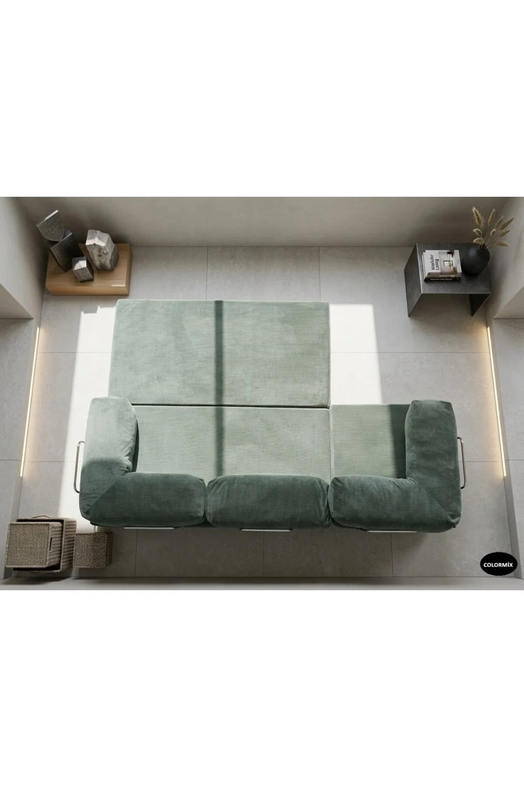 Fitilli Kadife 3 Kişilik Kanepe Yatak – Açılır Sünger Koltuk | 300x200 cm | Salon Misafir Yatağı | Yeşil