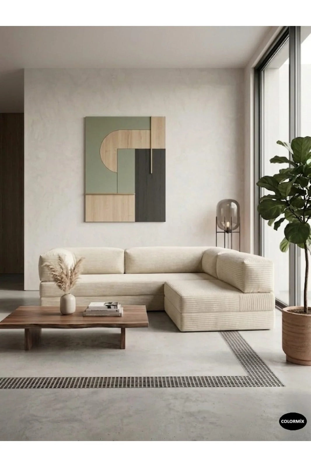 Fitilli Kadife 3 Kişilik Kanepe Yatak – Açılır Sünger Koltuk | 300x200 cm | Salon Misafir Yatağı | Krem