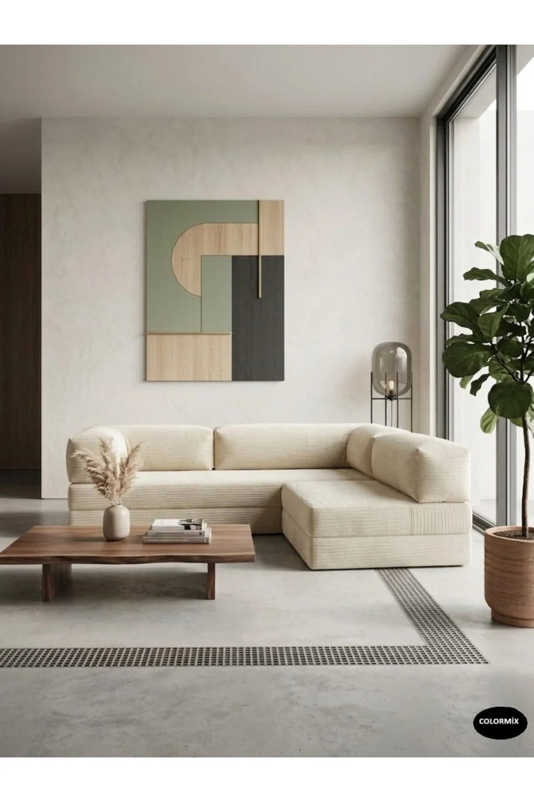 Fitilli Kadife 3 Kişilik Kanepe Yatak – Açılır Sünger Koltuk | 300x200 cm | Salon Misafir Yatağı | Krem