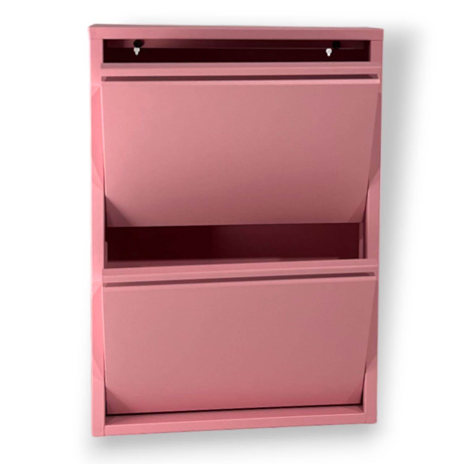 2 Raflı Metal Ayakkabılık | Pembe | 2li Metal Ayakkabı Dolabı | Rehome