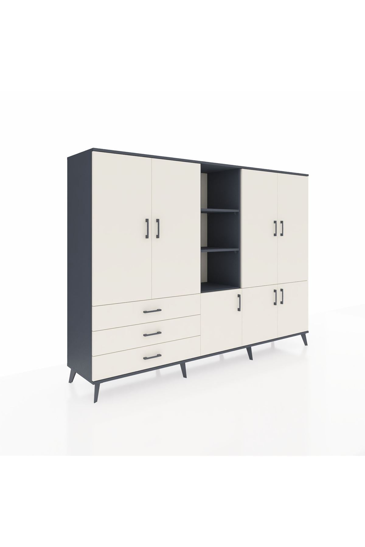 Hyperion Dolap 11 Raflı 3 Çekmeceli 7 Kapaklı 220x44x163 Antrasit-Aytaşı