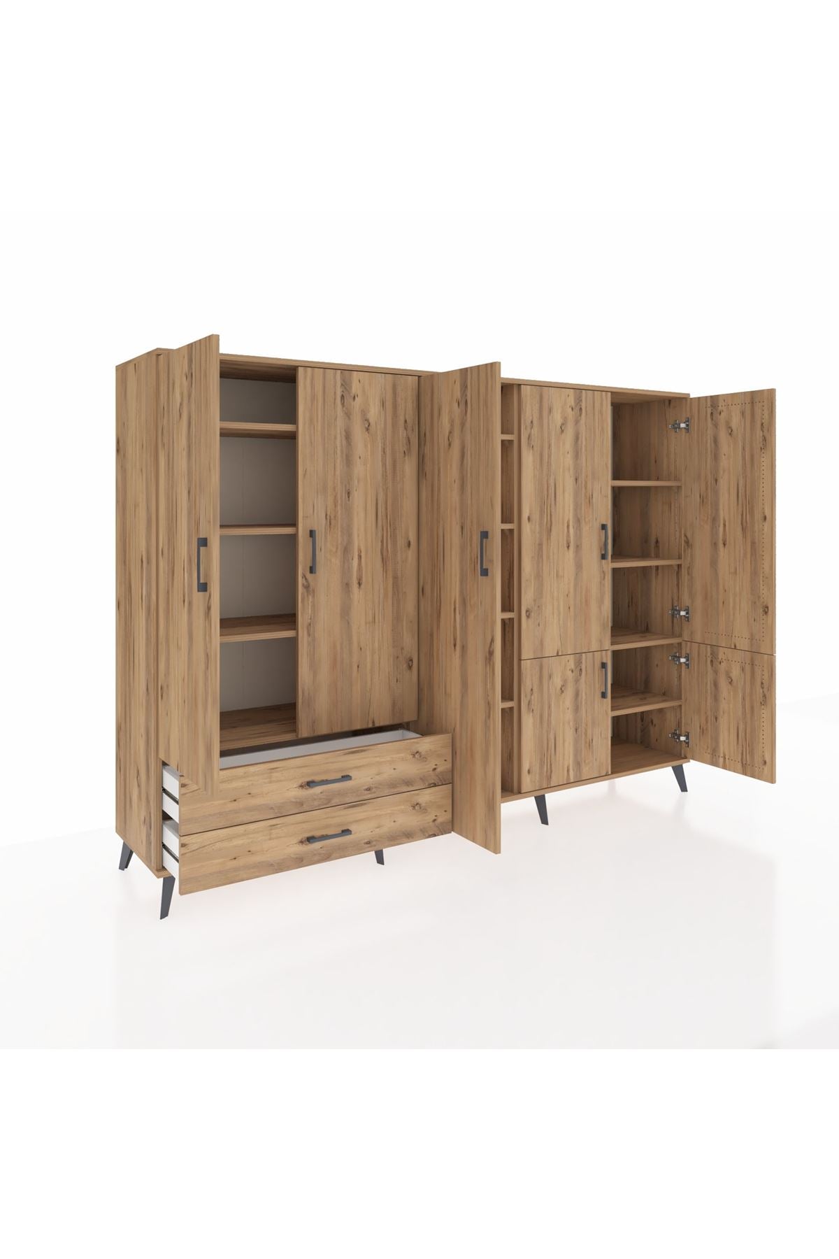 Hyperion Dolap 12 Raflı 2 Çekmeceli 7 Kapaklı 220x44x163 Çam-Çam