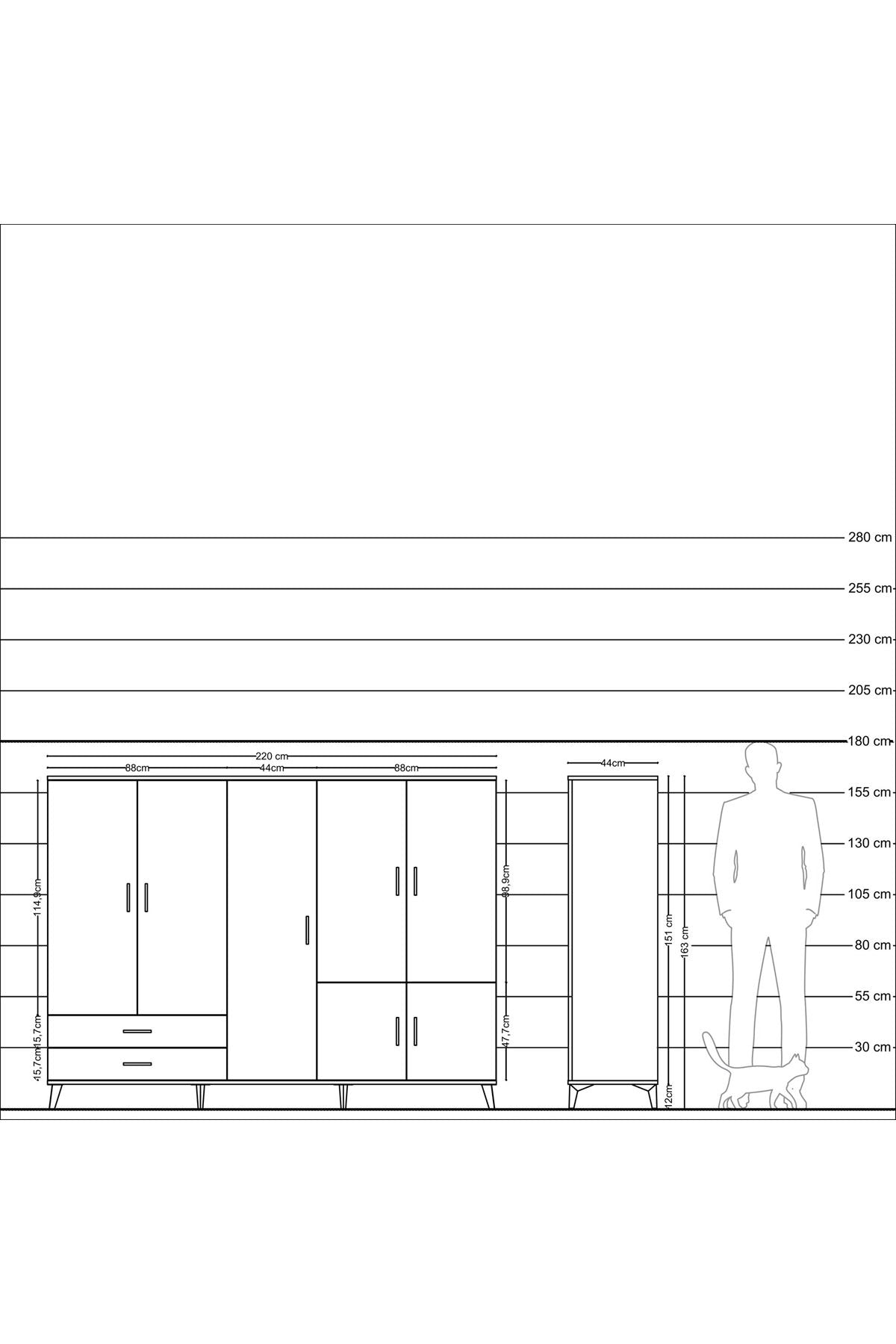 Hyperion Dolap 12 Raflı 2 Çekmeceli 7 Kapaklı 220x44x163 Çam-Çam