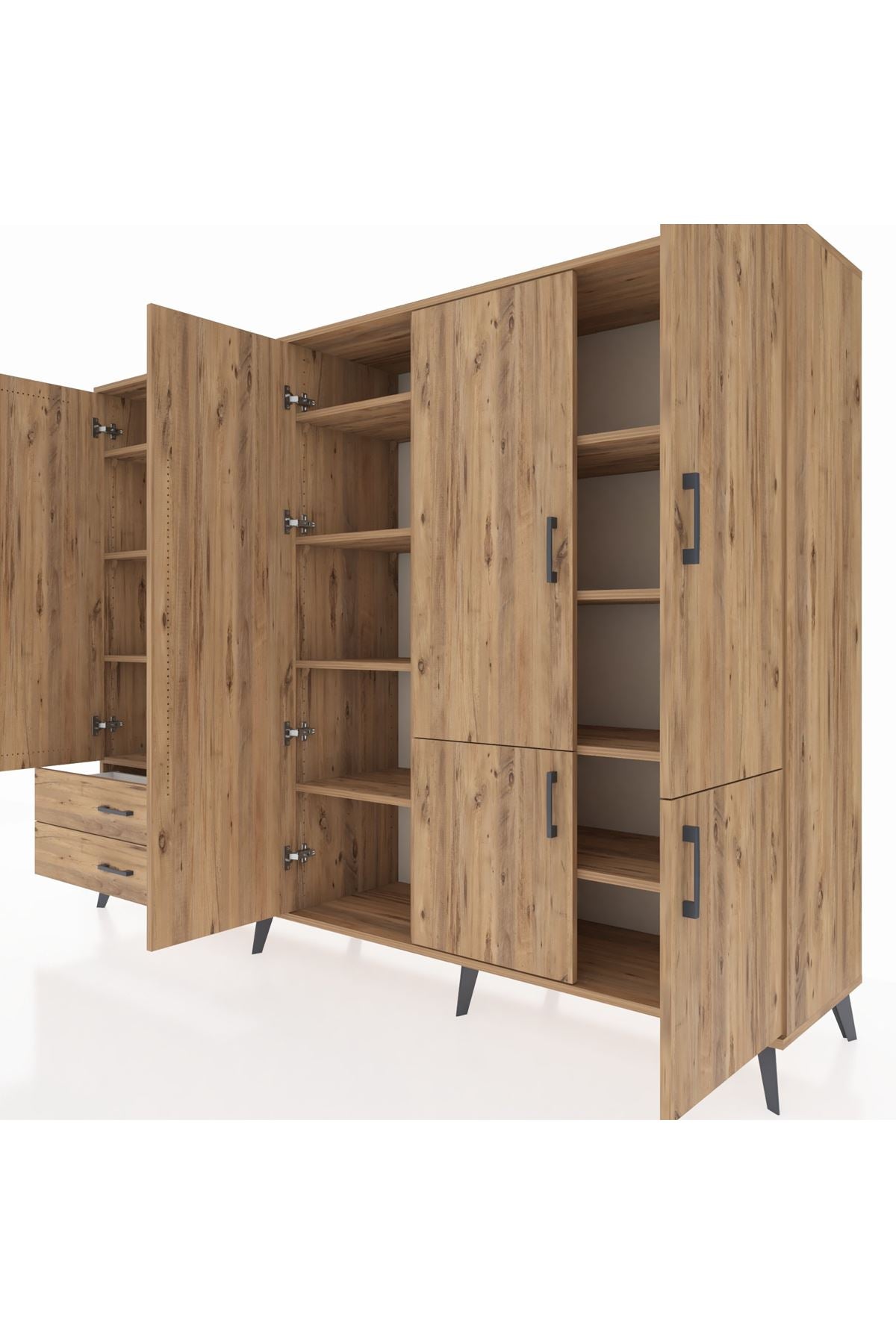 Hyperion Dolap 12 Raflı 2 Çekmeceli 7 Kapaklı 220x44x163 Çam-Çam