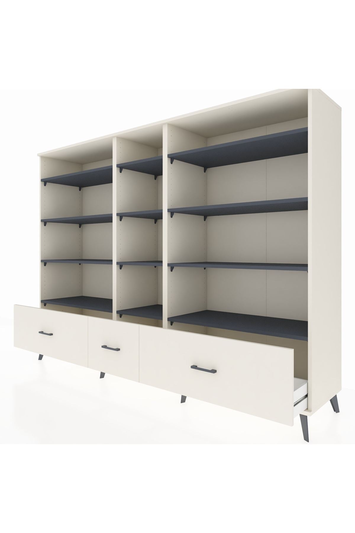 Hyperion Dolap 12 Raflı 3 Çekmeceli  220x44x163 Aytaşı-Antrasit/Aytaşı