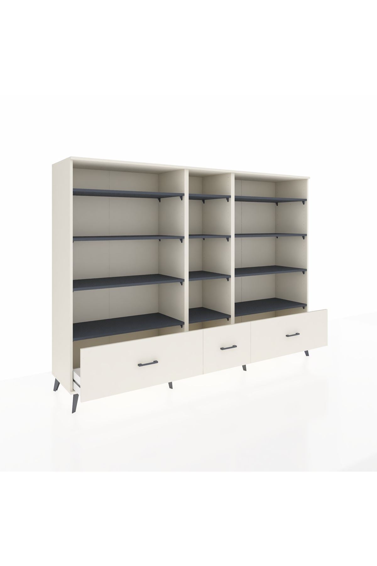Hyperion Dolap 12 Raflı 3 Çekmeceli  220x44x163 Aytaşı-Antrasit/Aytaşı