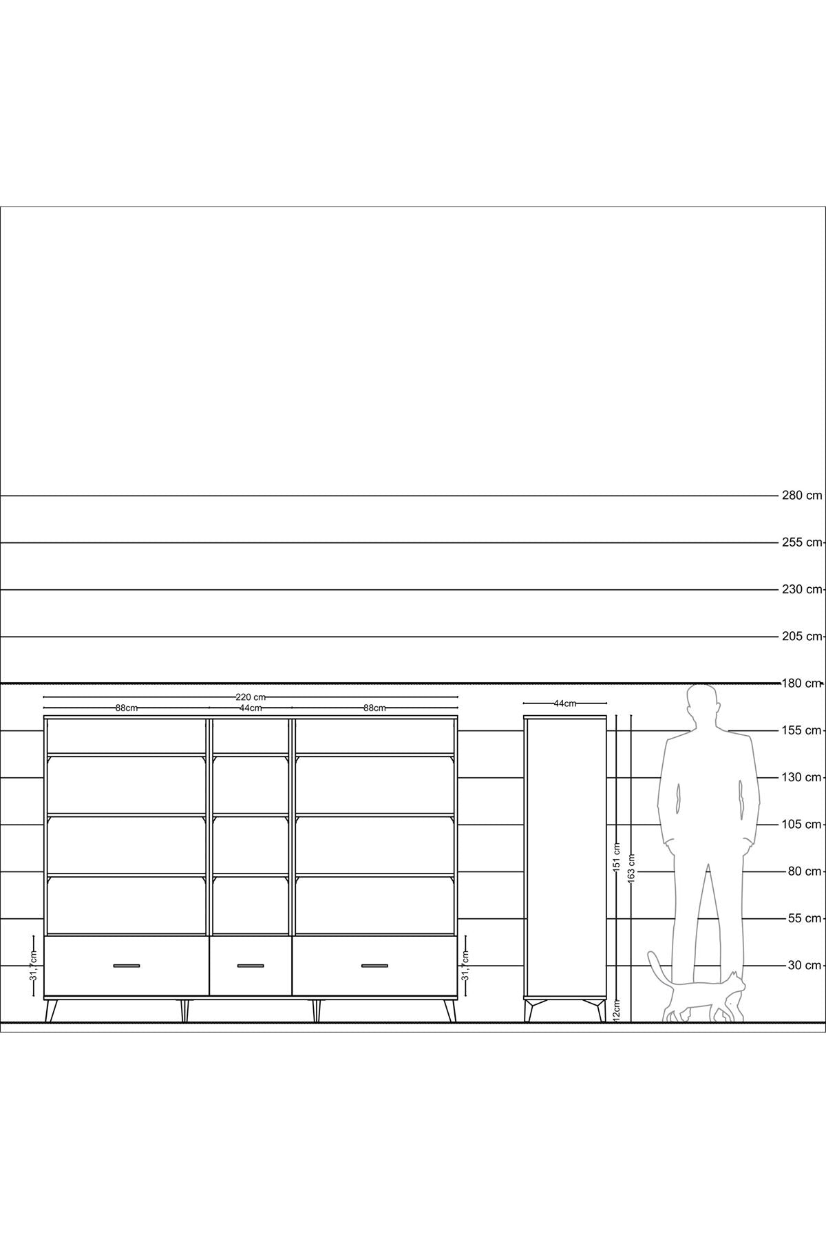 Hyperion Dolap 12 Raflı 3 Çekmeceli  220x44x163 Aytaşı-Antrasit/Aytaşı