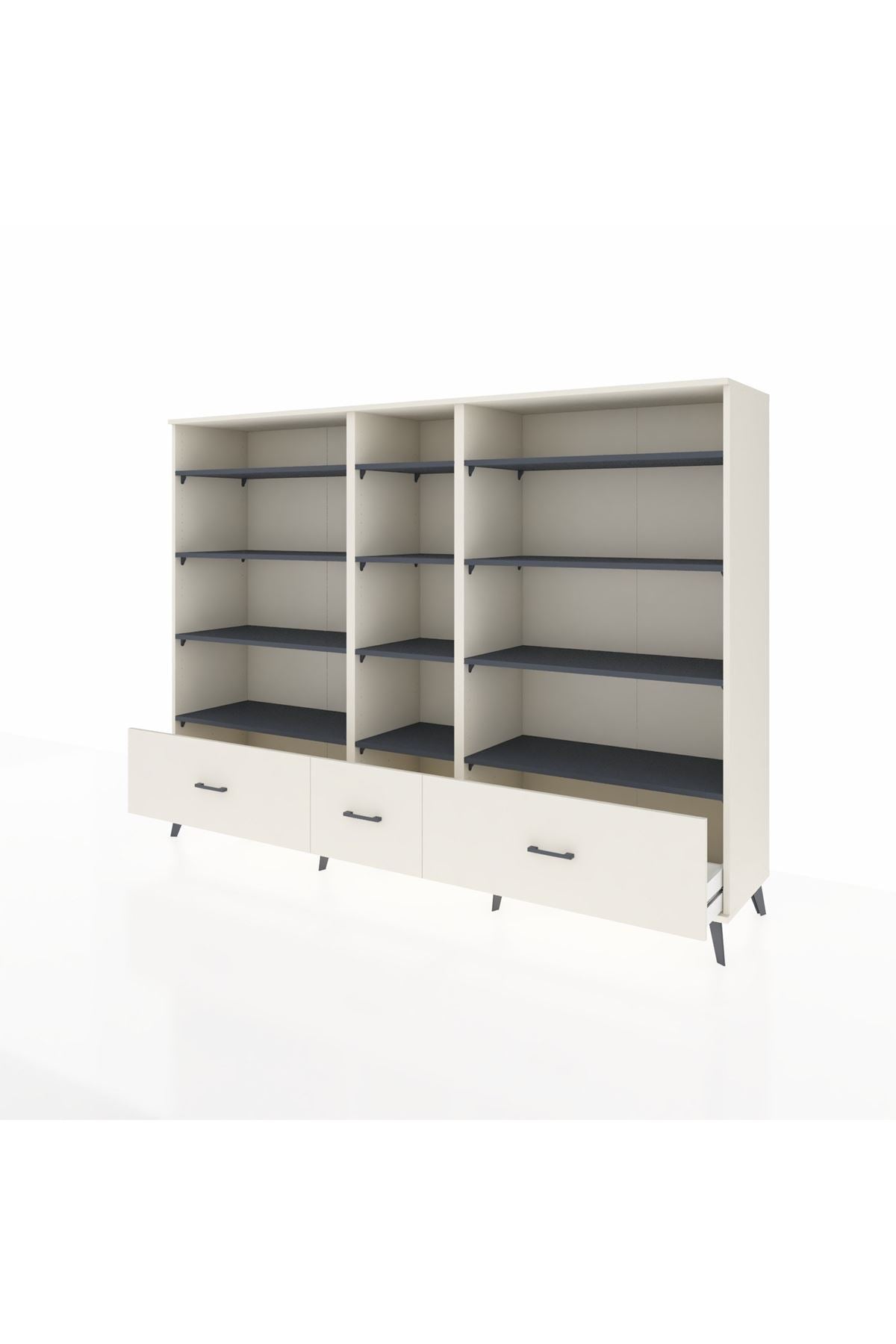 Hyperion Dolap 12 Raflı 3 Çekmeceli  220x44x163 Aytaşı-Antrasit/Aytaşı
