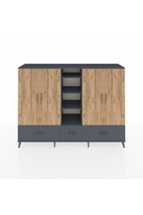 Hyperion Dolap 12 Raflı 3 Çekmeceli 4 Kapaklı 220x44x163 Antrasit-Çam/Antrasit
