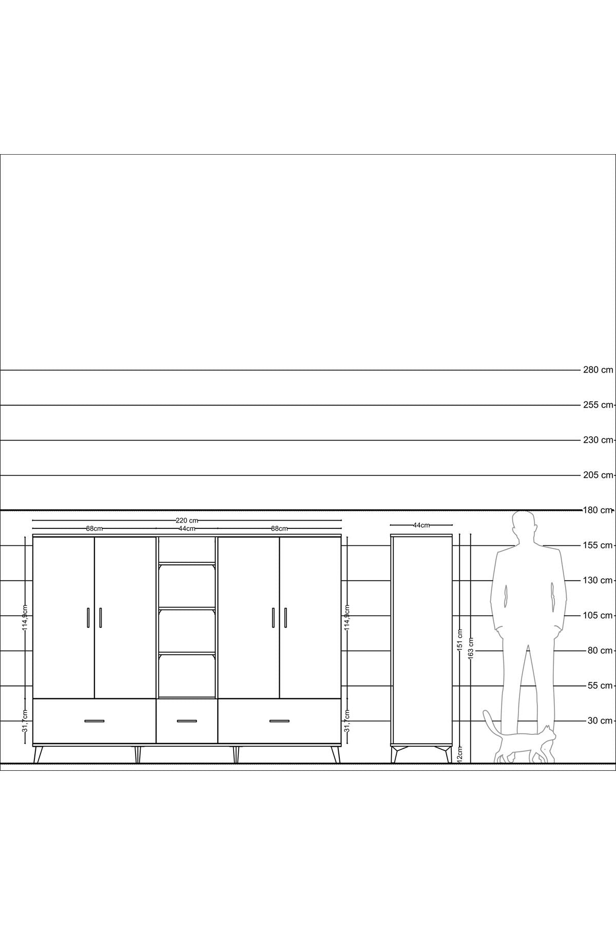 Hyperion Dolap 12 Raflı 3 Çekmeceli 4 Kapaklı 220x44x163 Aytaşı-Aytaşı
