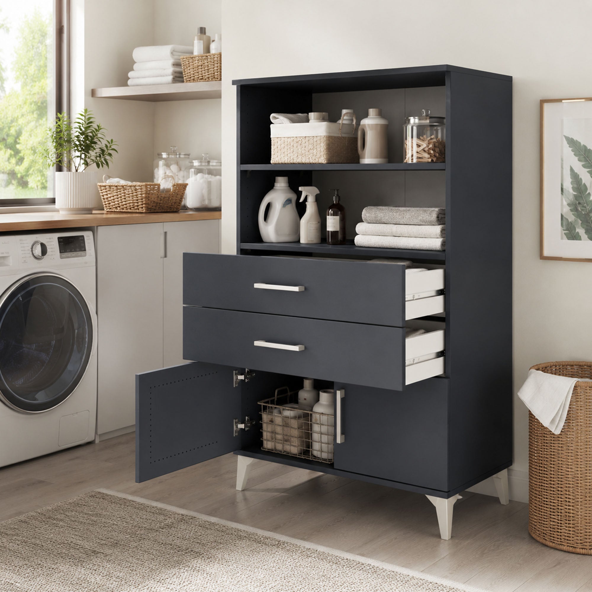 Hyperion Dolap 2 Raflı 2 Çekmeceli 2 Kapaklı 88x44x134 Antrasit-Antrasit