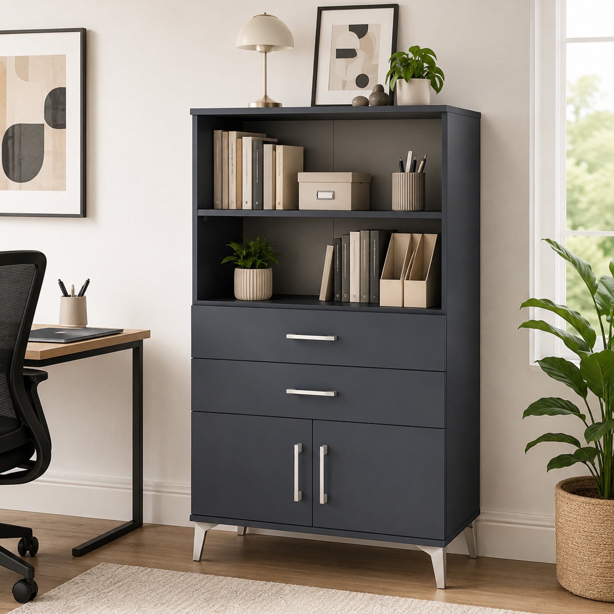 Hyperion Dolap 2 Raflı 2 Çekmeceli 2 Kapaklı 88x44x134 Antrasit-Antrasit