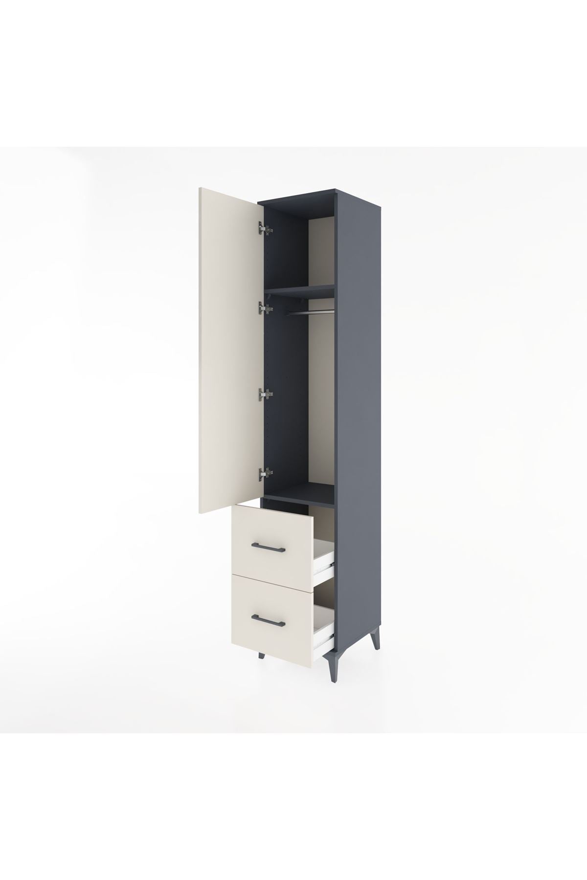 Hyperion Dolap 2 Raflı 2 Çekmeceli Tek Askılı 44x44x221 Antrasit-Aytaşı