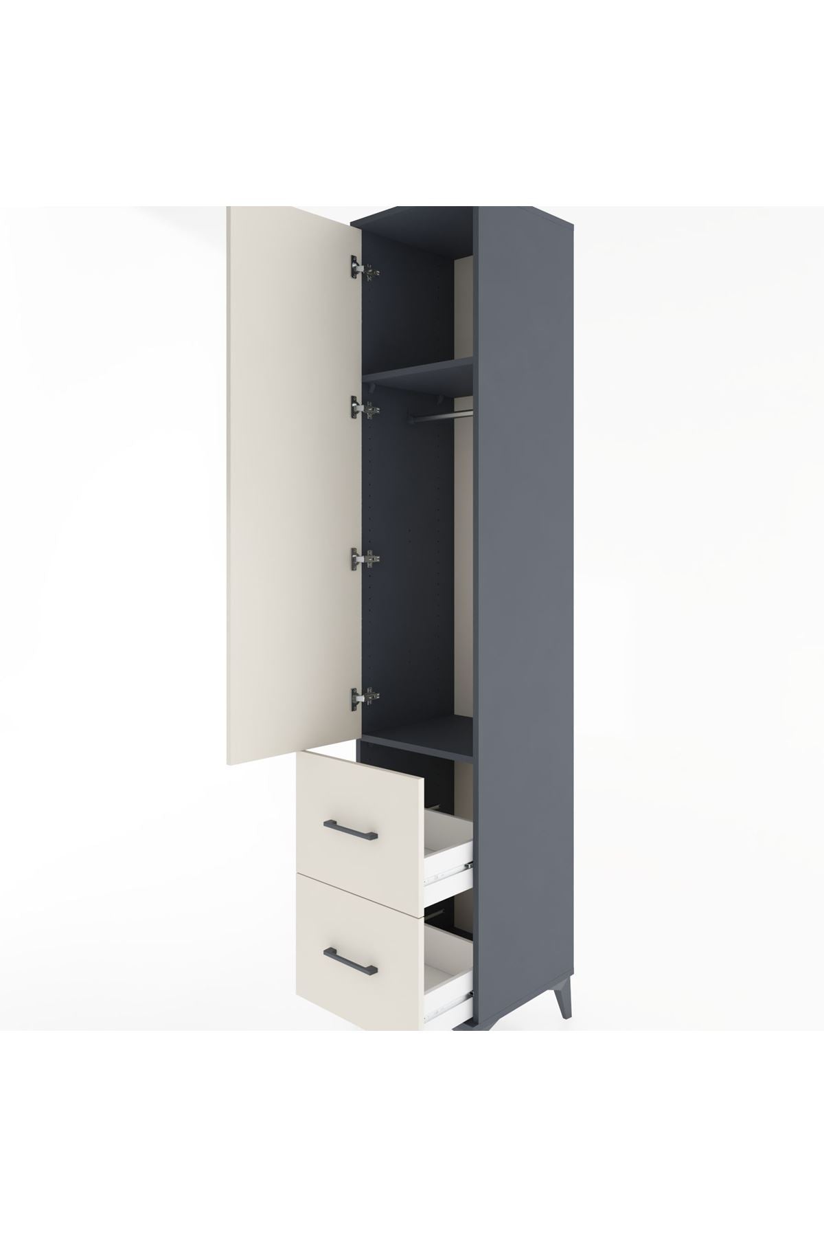 Hyperion Dolap 2 Raflı 2 Çekmeceli Tek Askılı 44x44x221 Antrasit-Aytaşı