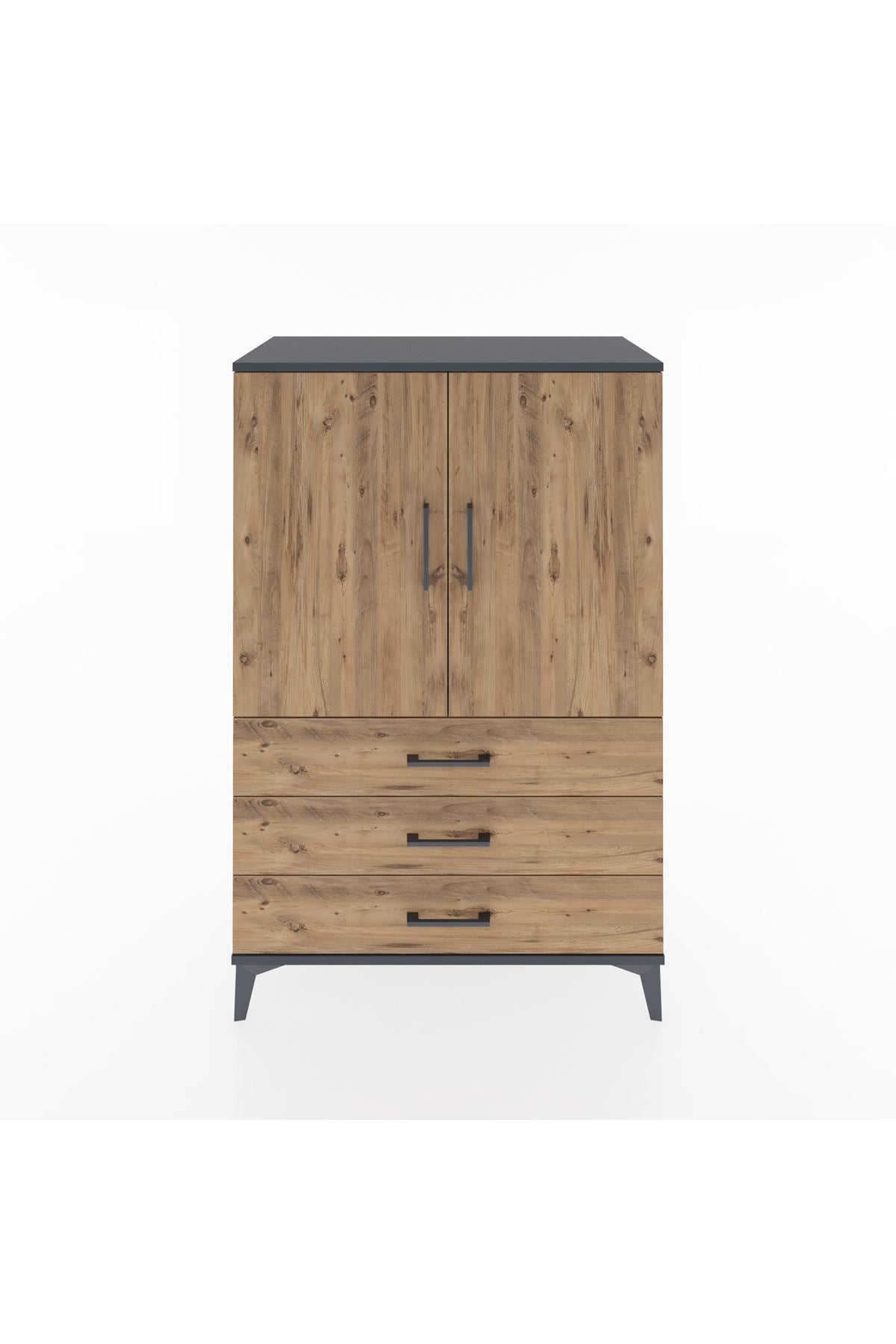 Hyperion Dolap 2 Raflı 3 Çekmeceli 2 Kapaklı 88x44x134 Antrasit-Çam