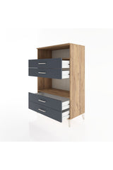 Hyperion Dolap 2 Raflı 4 Çekmeceli 88x44x134 Çam-Antrasit