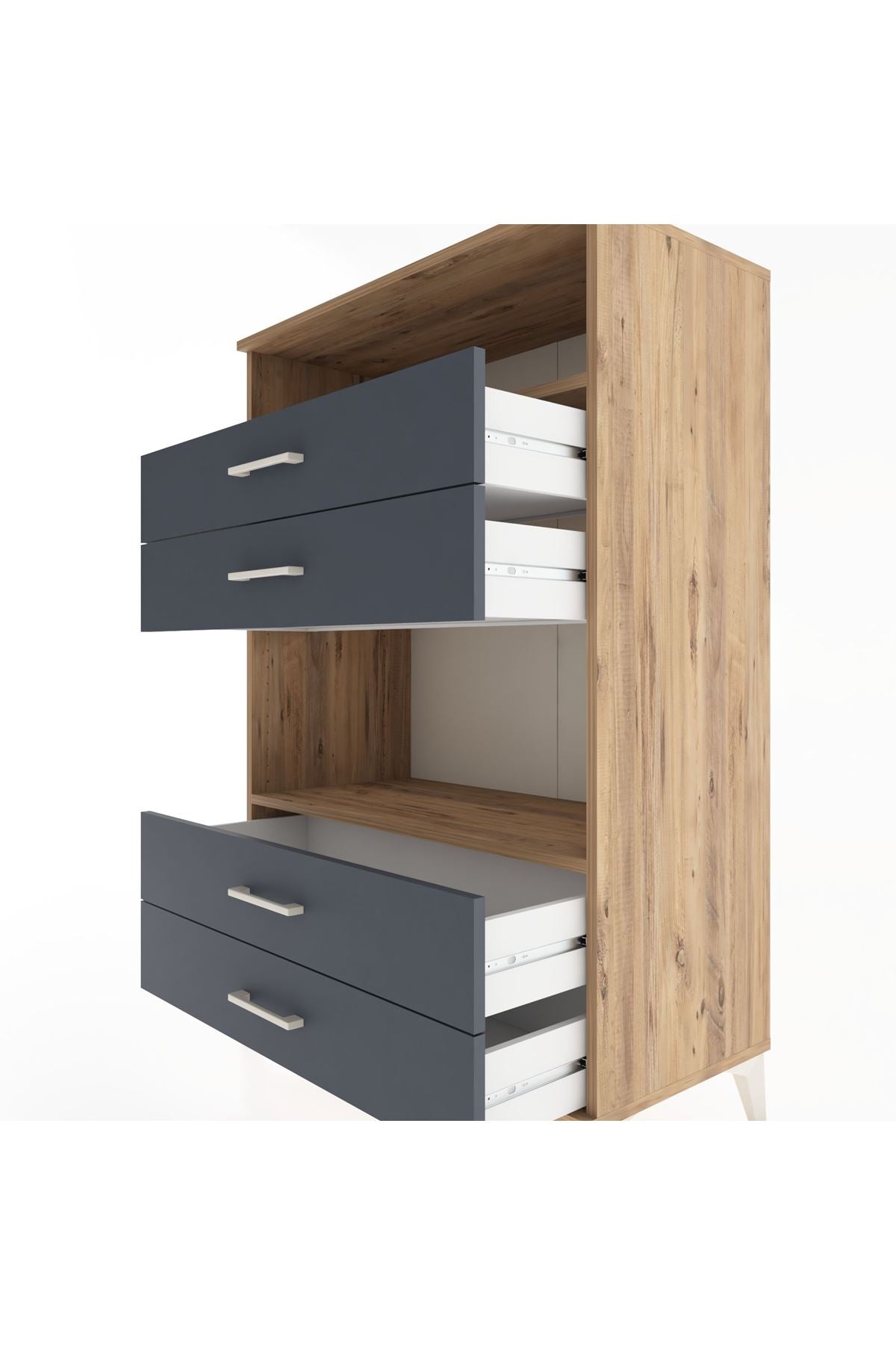 Hyperion Dolap 2 Raflı 4 Çekmeceli 88x44x134 Çam-Antrasit