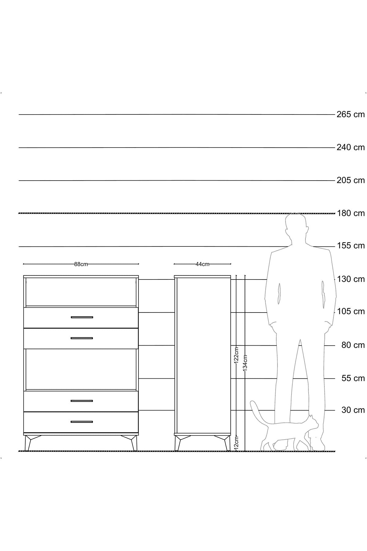 Hyperion Dolap 2 Raflı 4 Çekmeceli 88x44x134 Çam-Antrasit