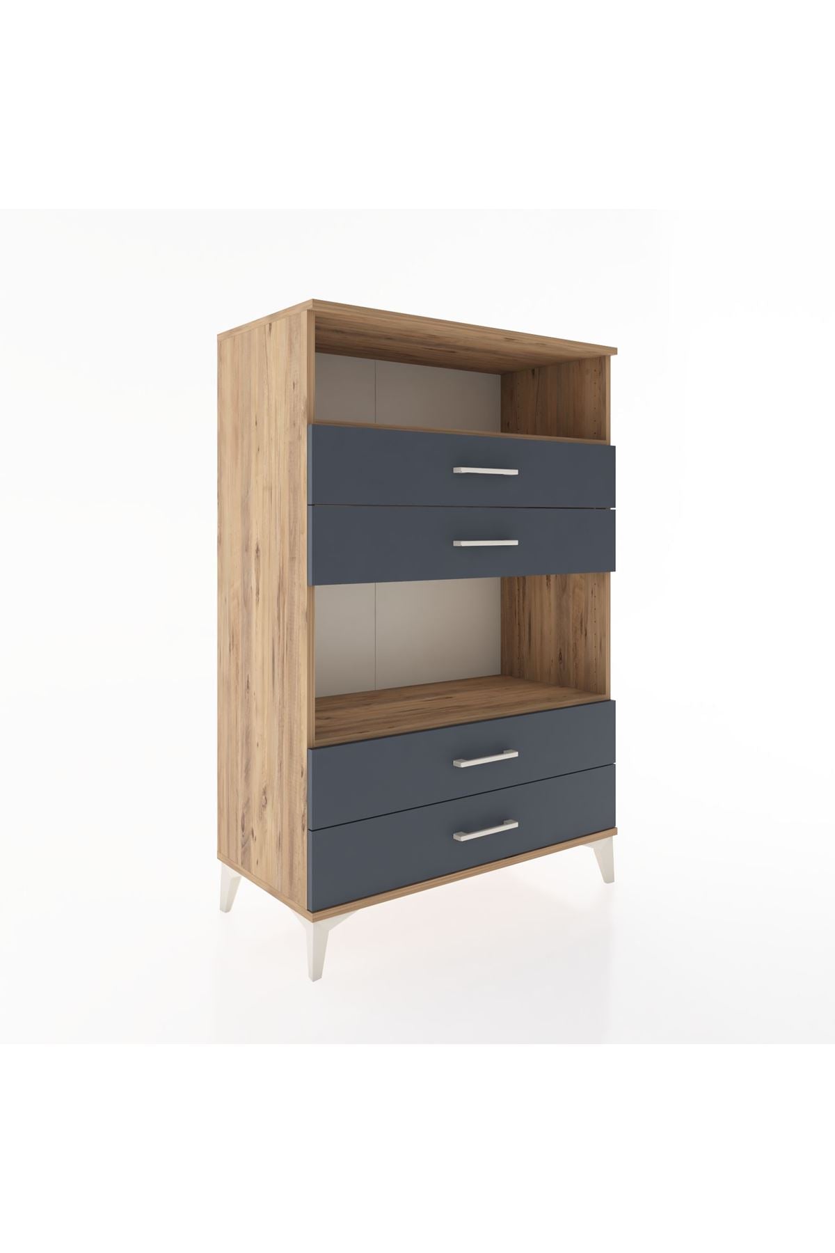 Hyperion Dolap 2 Raflı 4 Çekmeceli 88x44x134 Çam-Antrasit