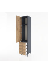 Hyperion Dolap 2 Raflı 4 Çekmeceli Tek Askılı 44x44x221 Antrasit-Çam
