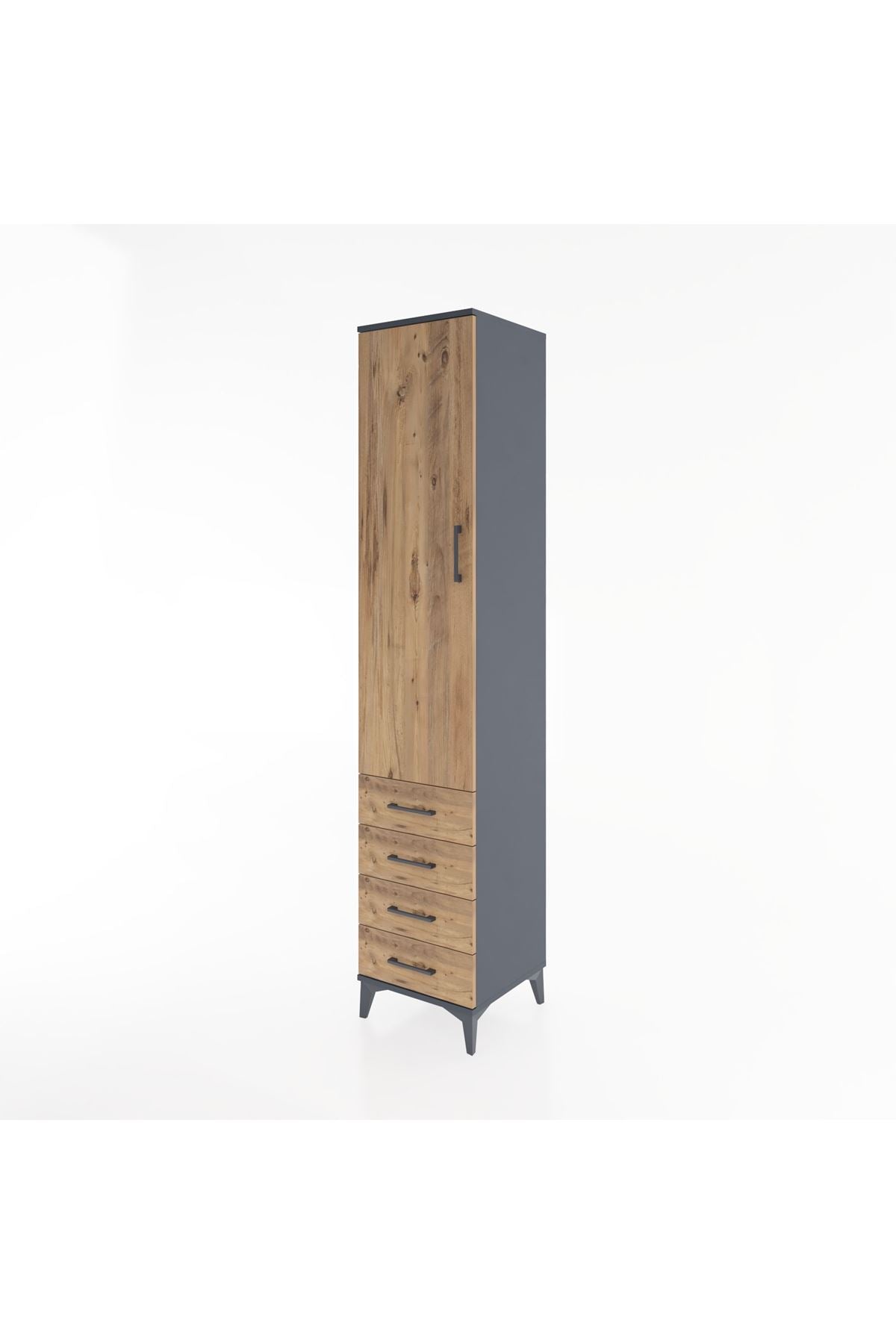 Hyperion Dolap 2 Raflı 4 Çekmeceli Tek Askılı 44x44x221 Antrasit-Çam