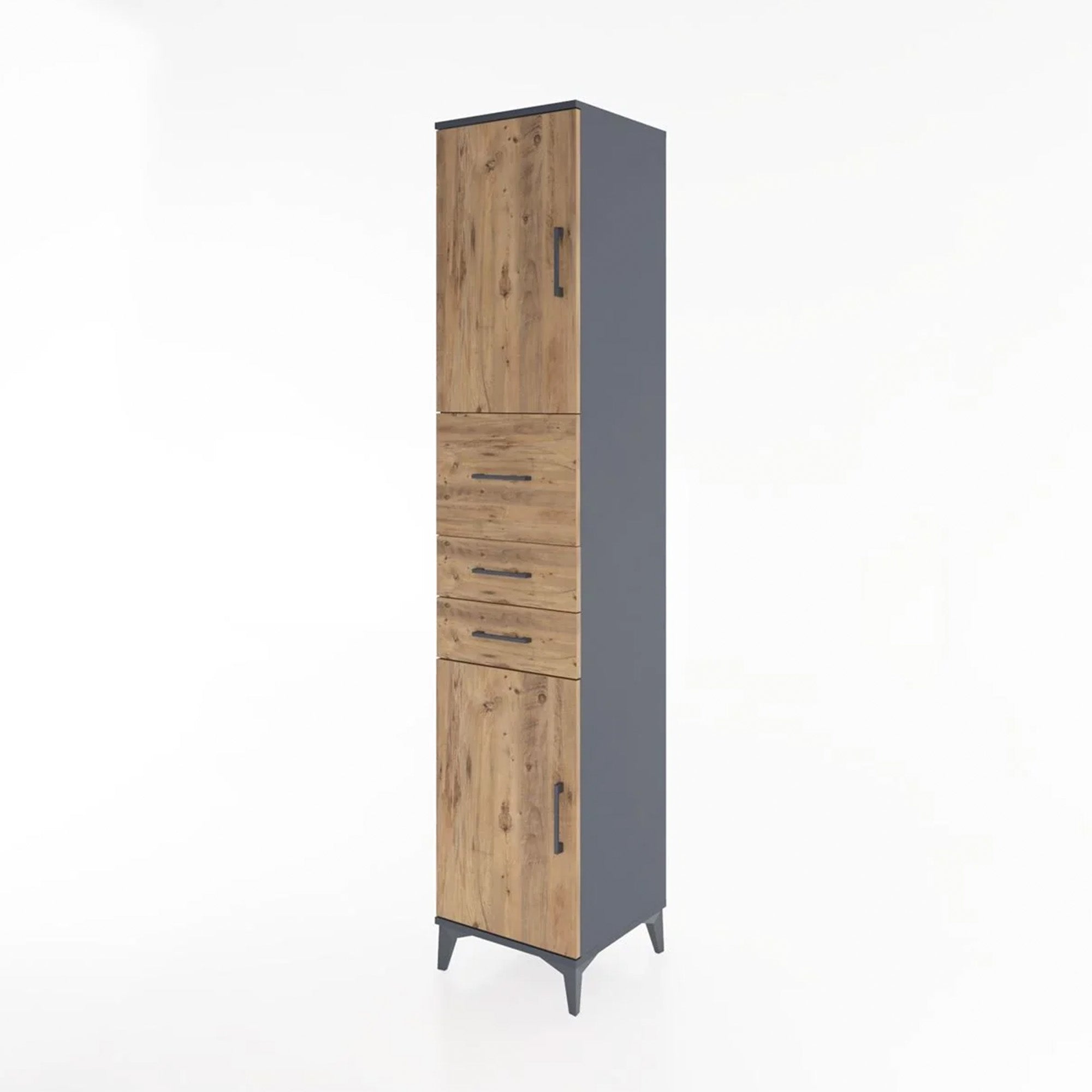 Hyperion Dolap 3 Raflı 3 Çekmeceli 2 Kapaklı 44x44x221 Antrasit-Çam