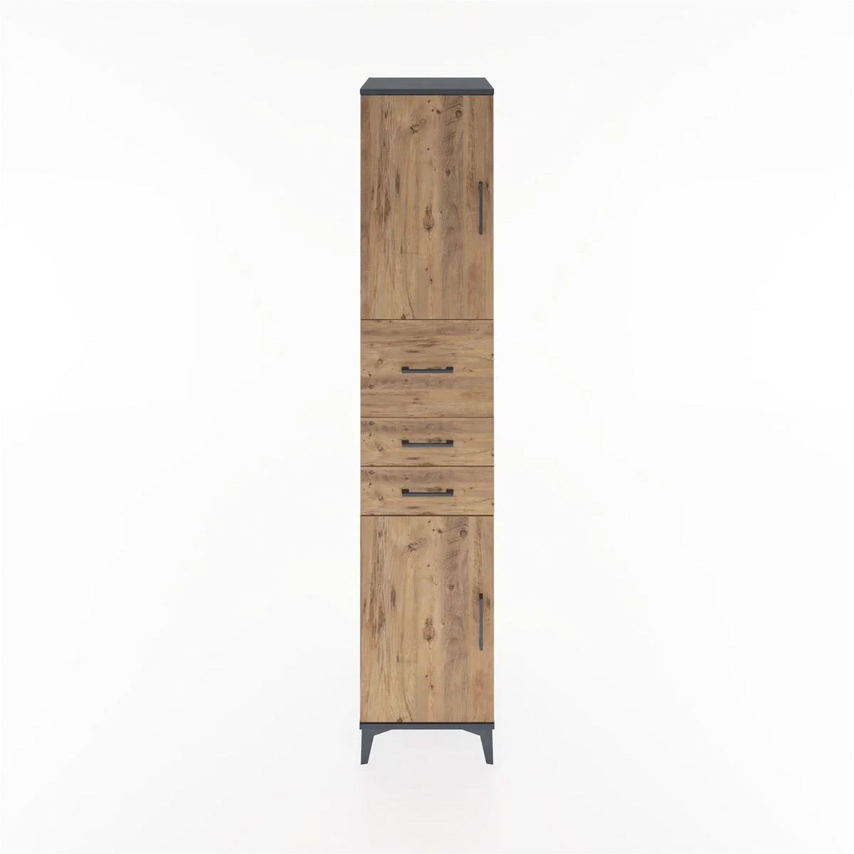 Hyperion Dolap 3 Raflı 3 Çekmeceli 2 Kapaklı 44x44x221 Antrasit-Çam