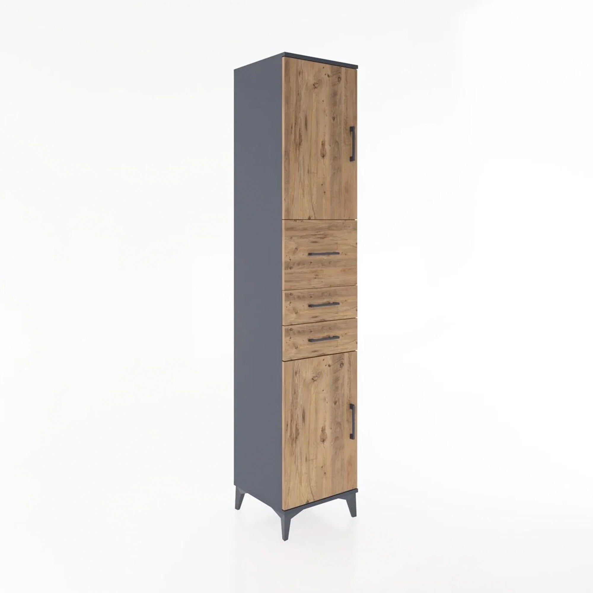 Hyperion Dolap 3 Raflı 3 Çekmeceli 2 Kapaklı 44x44x221 Antrasit-Çam