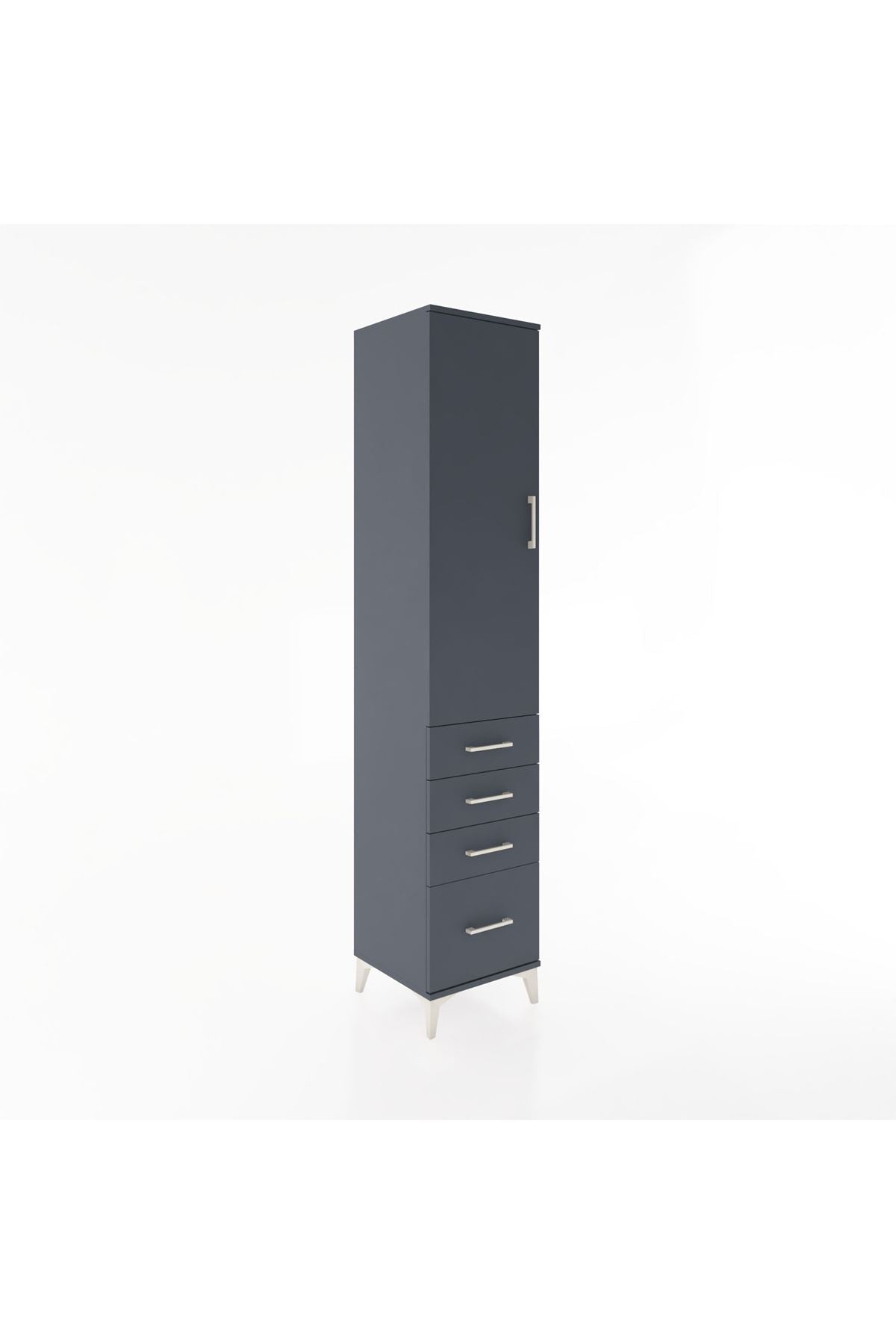 Hyperion Dolap 3 Raflı 4 Çekmeceli Tek Kapaklı 44x44x221 Antrasit-Antrasit