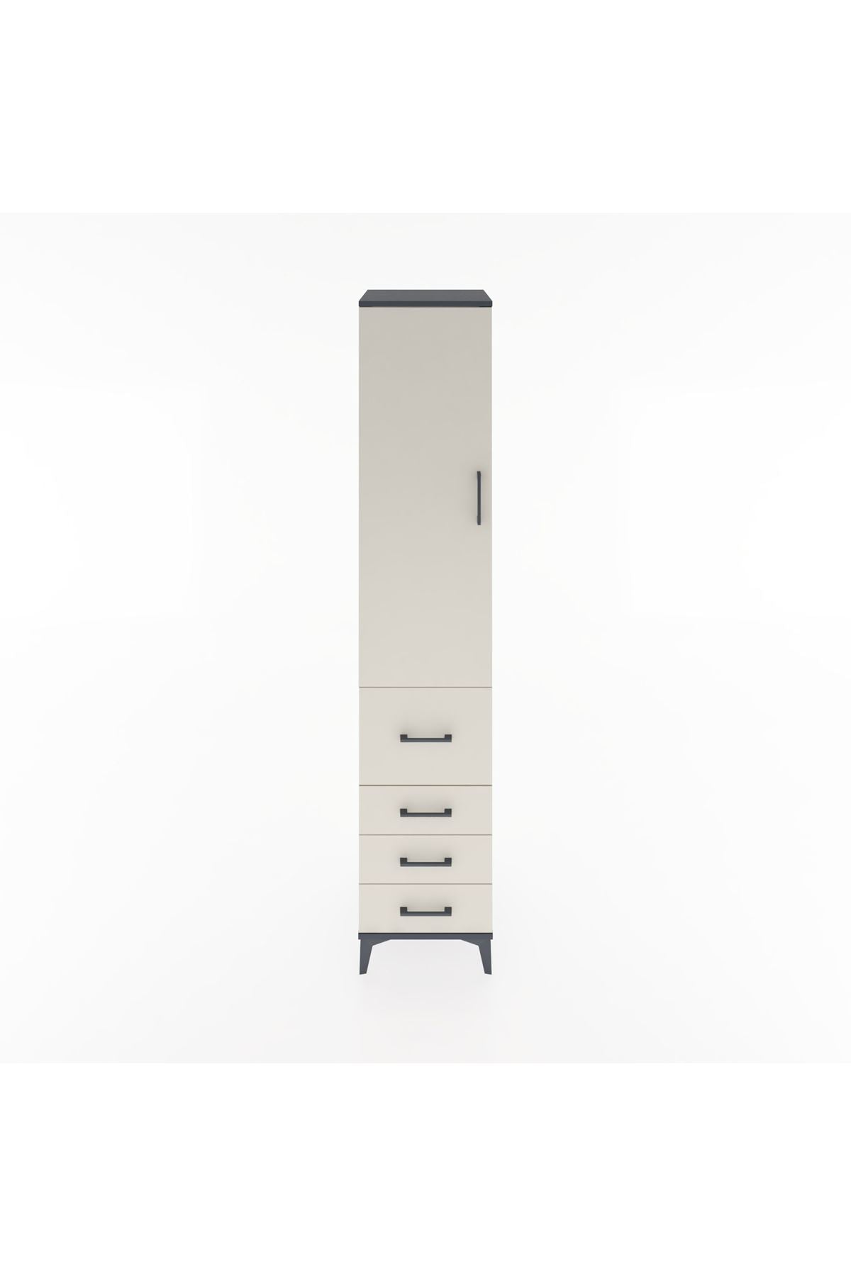 Hyperion Dolap 3 Raflı 4 Çekmeceli Tek Kapaklı 44x44x221 Antrasit-Aytaşı