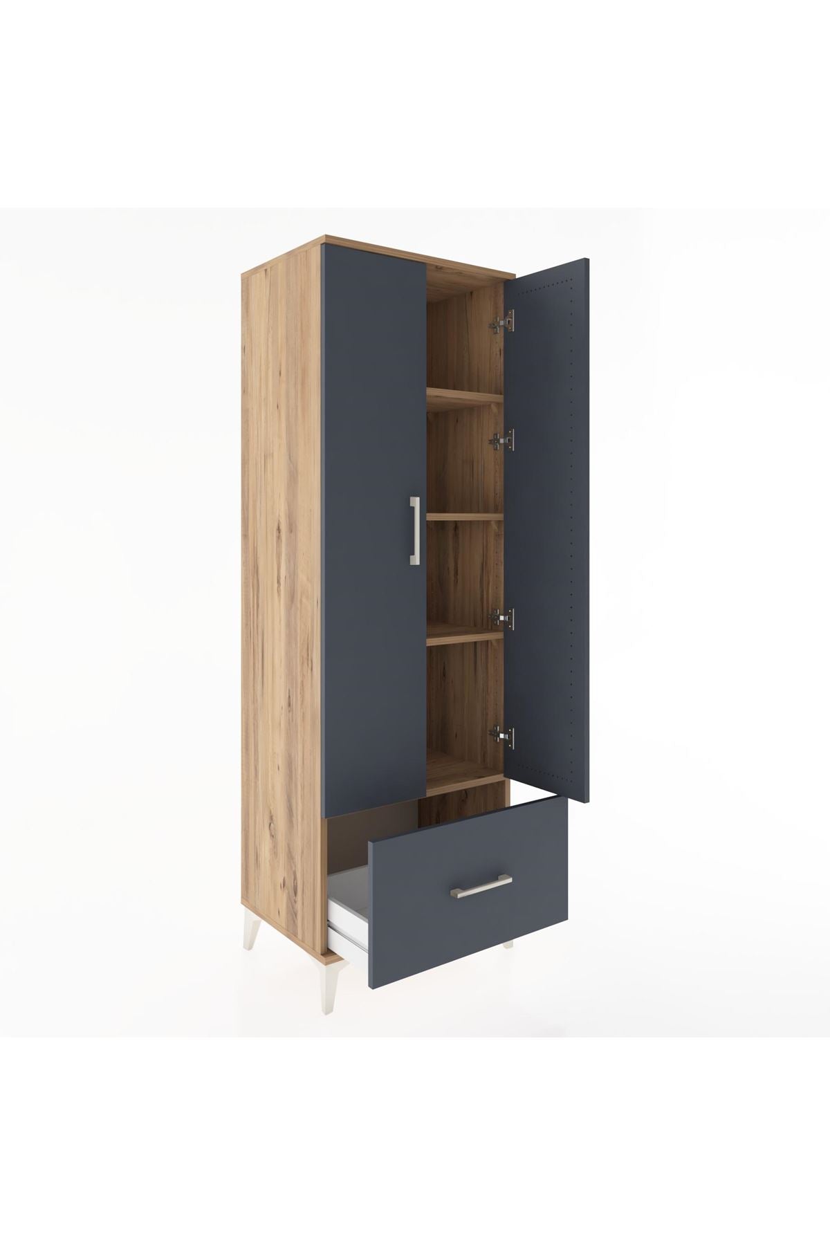 Hyperion Dolap 4 Raflı Tek Çekmeceli 2 Kapaklı 60x44x182 Çam-Antrasit