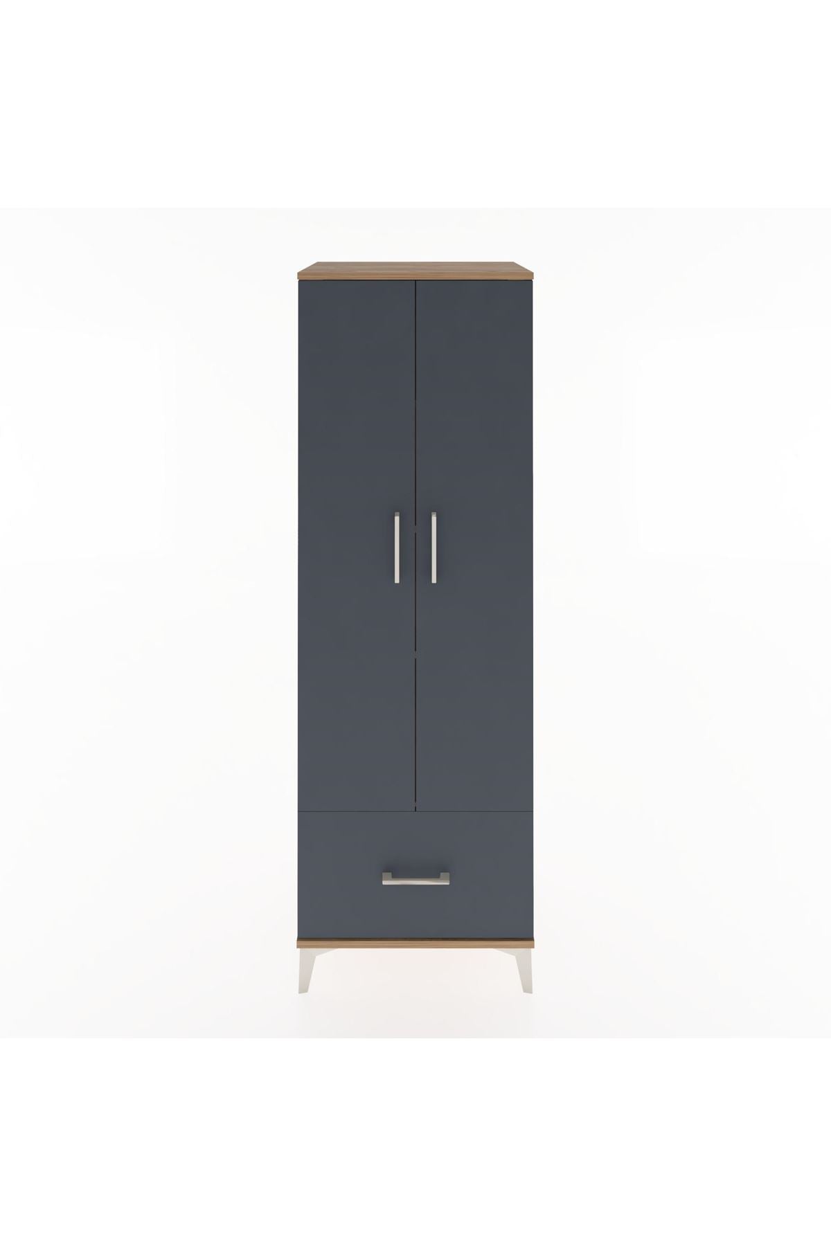 Hyperion Dolap 4 Raflı Tek Çekmeceli 2 Kapaklı 60x44x182 Çam-Antrasit