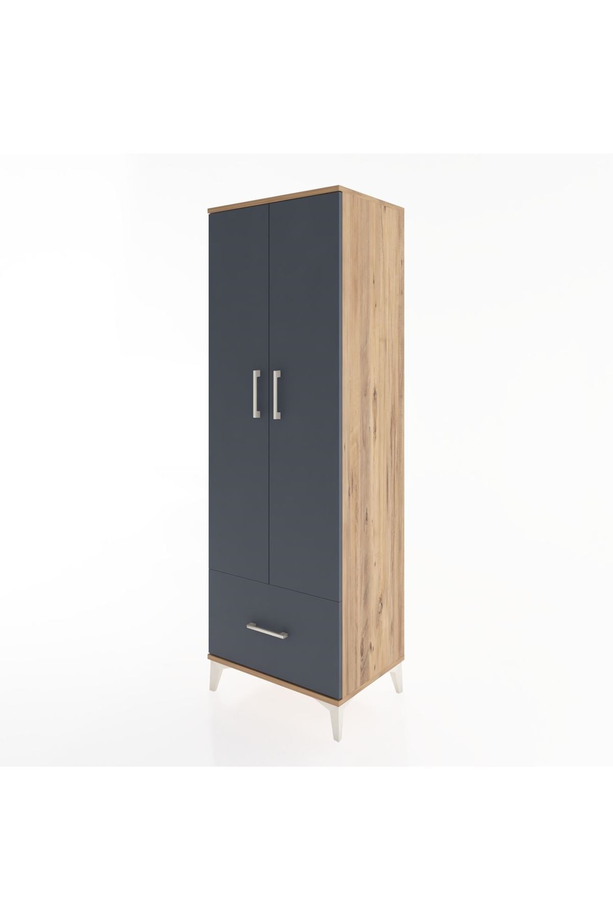 Hyperion Dolap 4 Raflı Tek Çekmeceli 2 Kapaklı 60x44x182 Çam-Antrasit