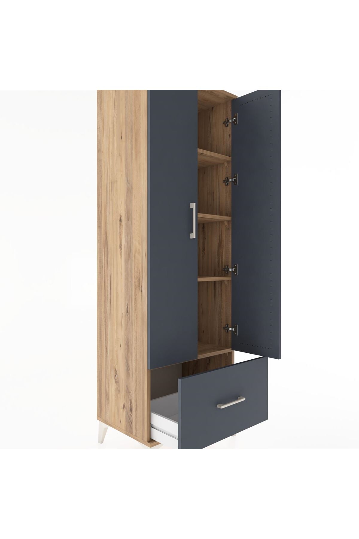 Hyperion Dolap 4 Raflı Tek Çekmeceli 2 Kapaklı 60x44x182 Çam-Antrasit