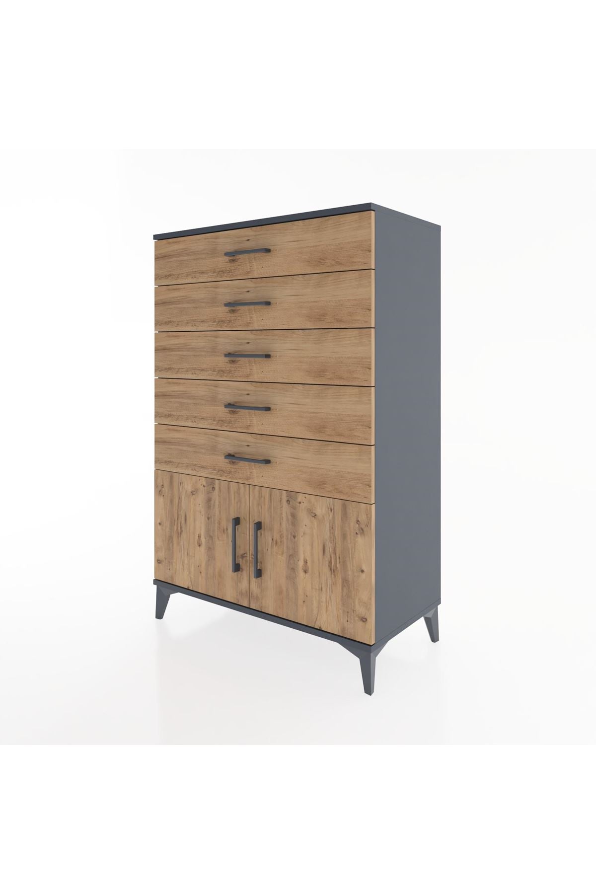 Hyperion Dolap 5 Çekmeceli 2 Kapaklı 88x44x134 Antrasit-Çam
