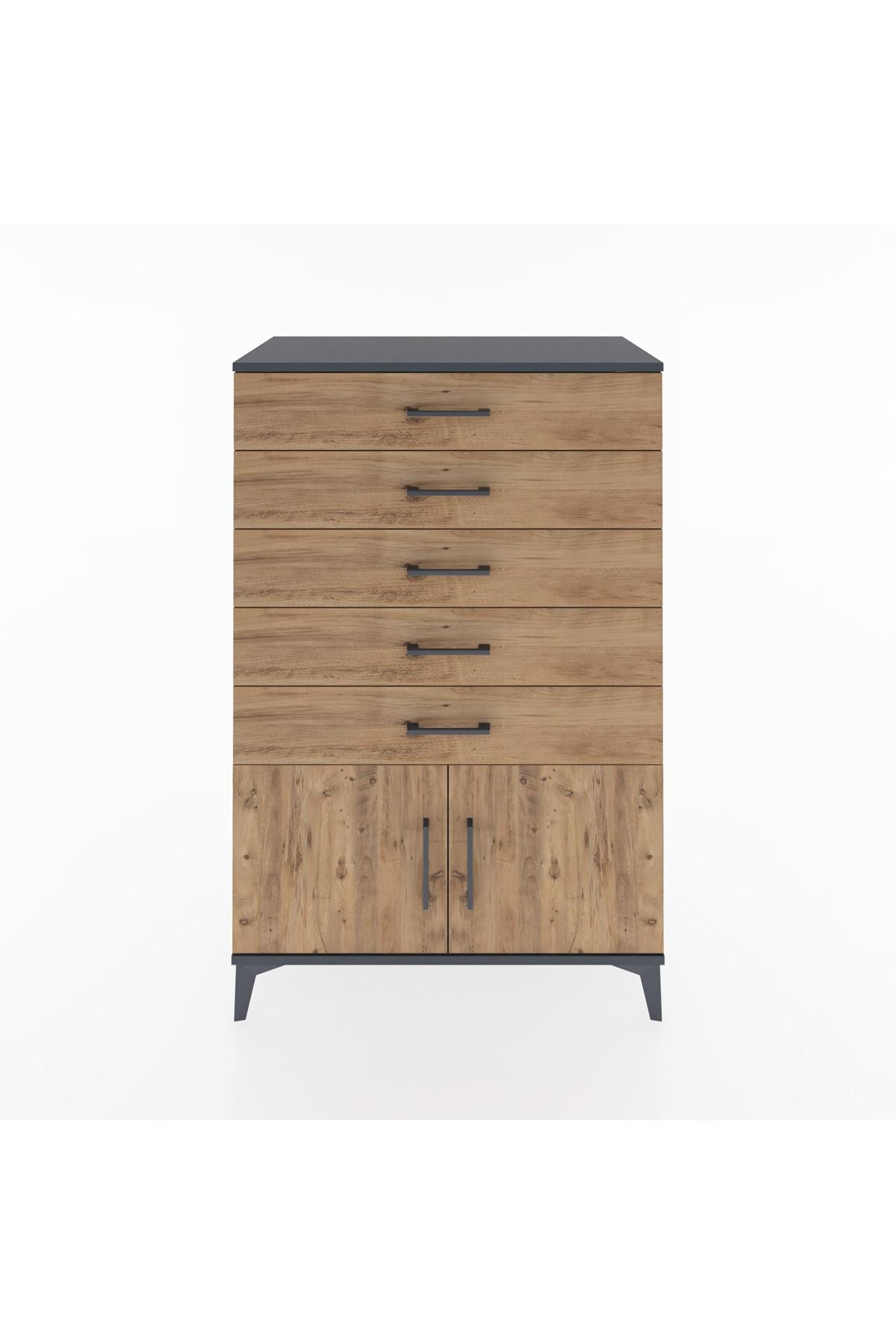 Hyperion Dolap 5 Çekmeceli 2 Kapaklı 88x44x134 Antrasit-Çam