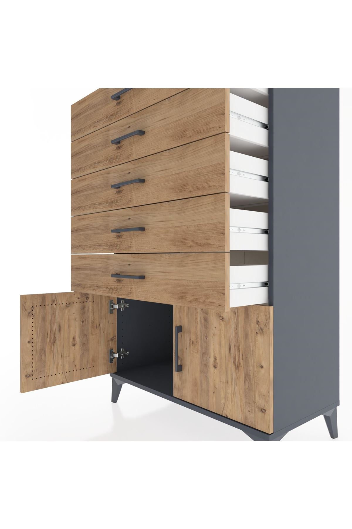 Hyperion Dolap 5 Çekmeceli 2 Kapaklı 88x44x134 Antrasit-Çam