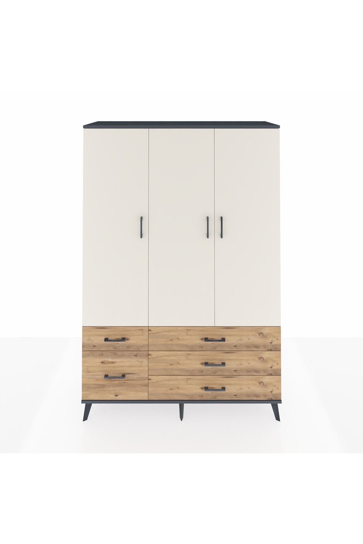 Hyperion Dolap 5 Raflı 5 Çekmeceli Tek Askılı 132x44x195 Antrasit-Aytaşı/Çam