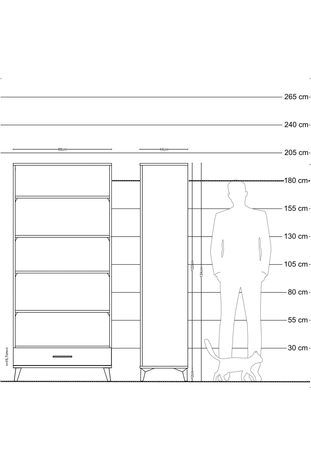 Hyperion Dolap 5 Raflı Tek Çekmeceli 88x44x195 Antrasit-Çam