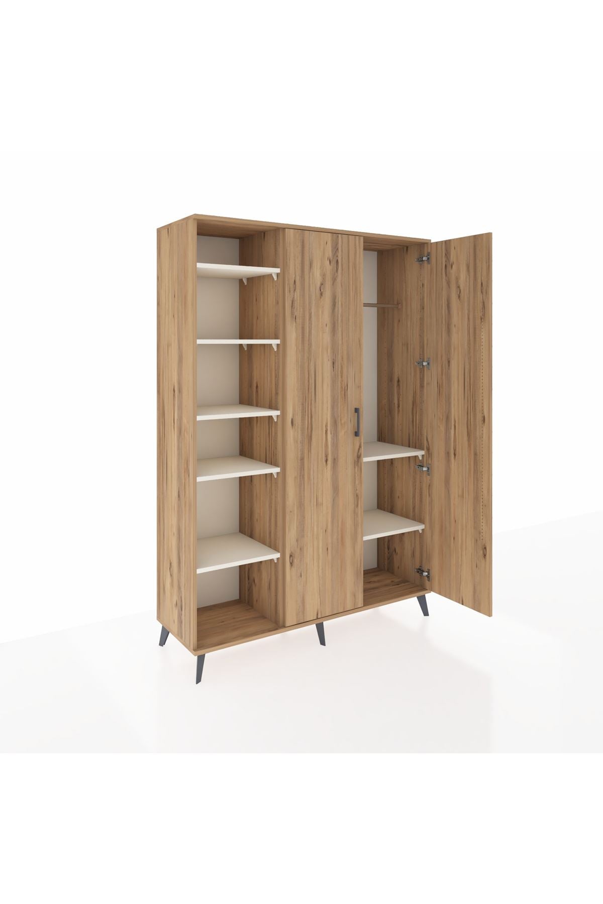 Hyperion Dolap 7 Raflı 2 Kapaklı Tek Askılı 132x44x195 Çam-Çam/Aytaşı