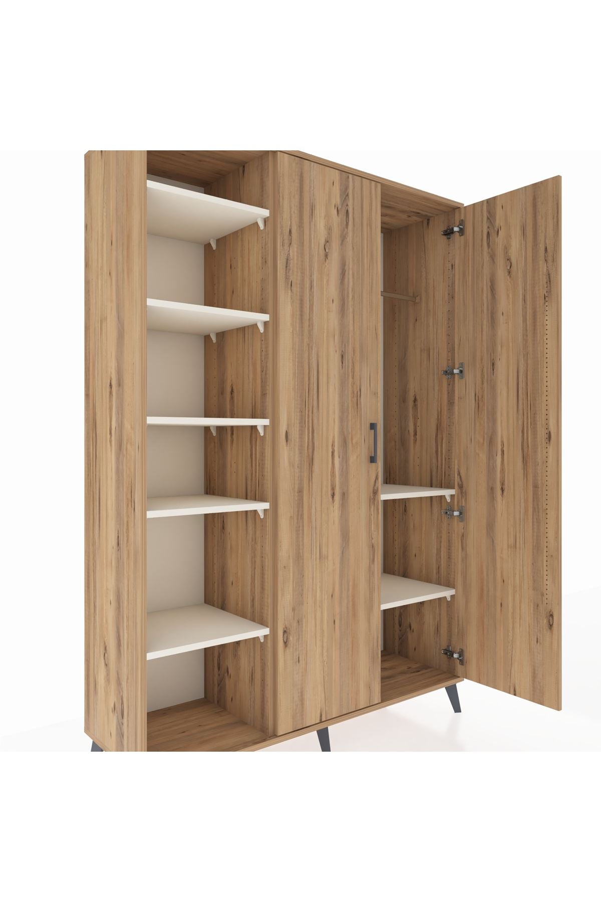 Hyperion Dolap 7 Raflı 2 Kapaklı Tek Askılı 132x44x195 Çam-Çam/Aytaşı