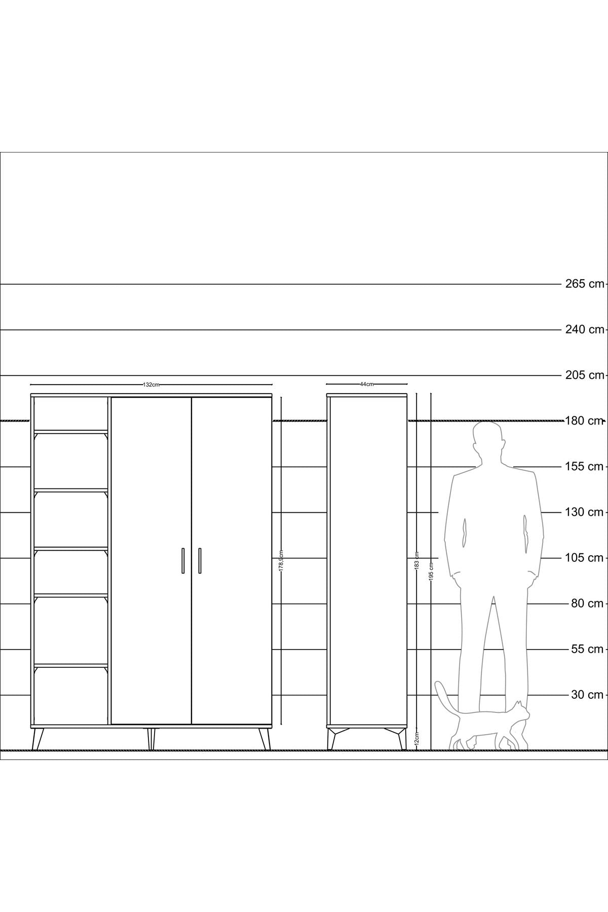 Hyperion Dolap 7 Raflı 2 Kapaklı Tek Askılı 132x44x195 Çam-Çam/Aytaşı