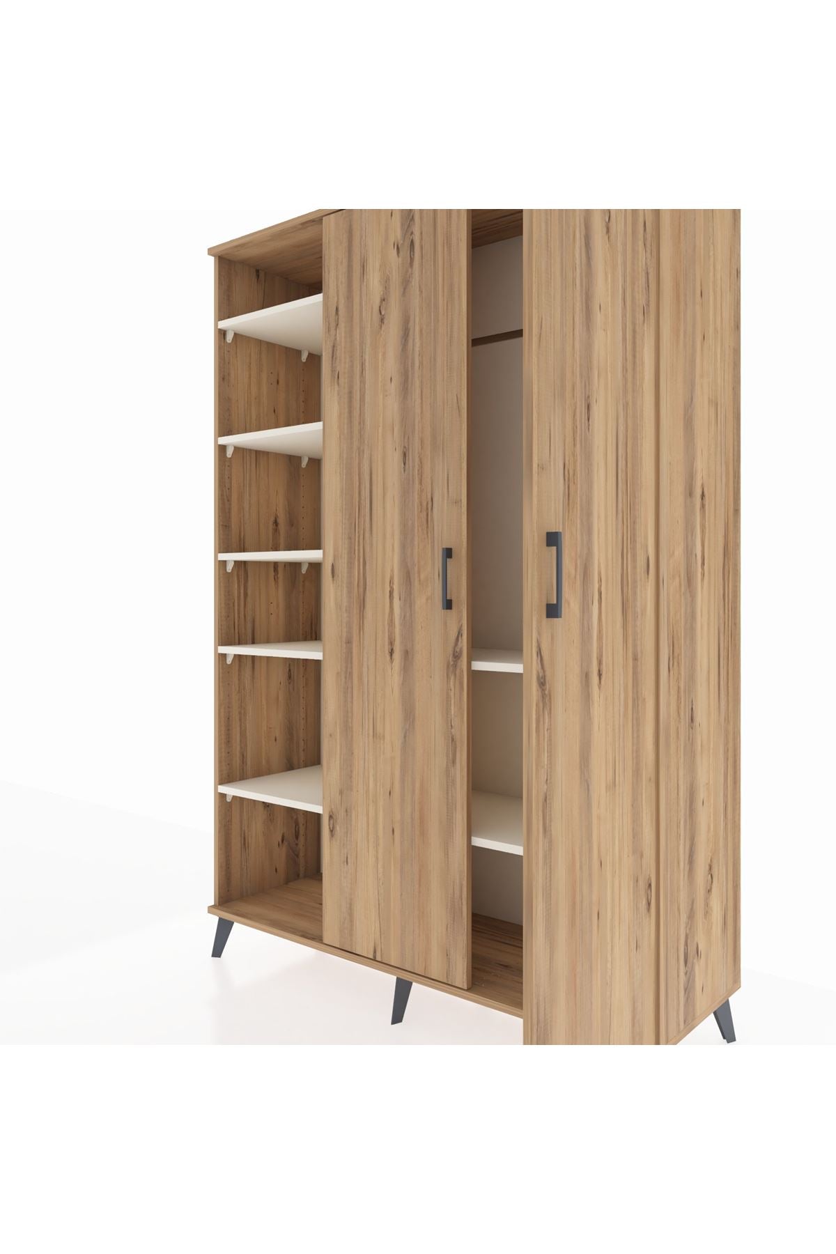 Hyperion Dolap 7 Raflı 2 Kapaklı Tek Askılı 132x44x195 Çam-Çam/Aytaşı