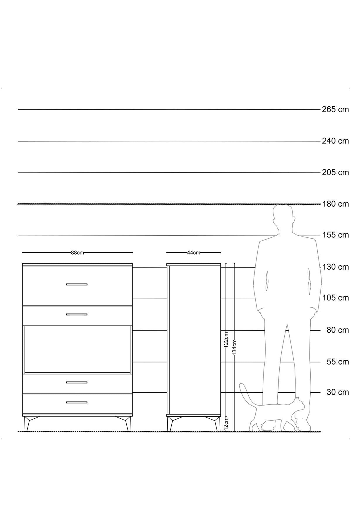 Hyperion Dolap Tek Raflı 4 Çekmeceli 88x44x134 Çam-Antrasit