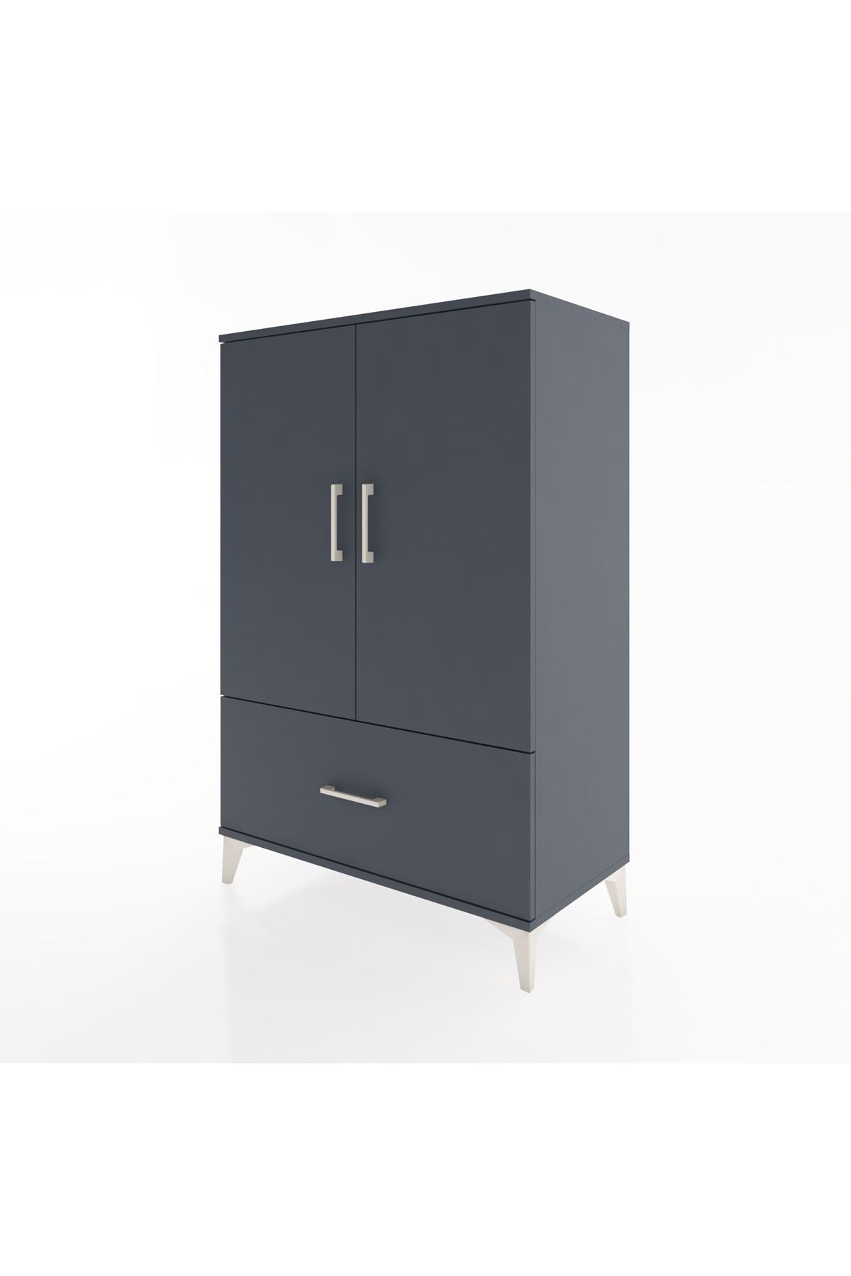 Hyperion Dolap Tek Raflı Tek Çekmeceli Tek Askılı 88x44x134 Antrasit-Antrasit
