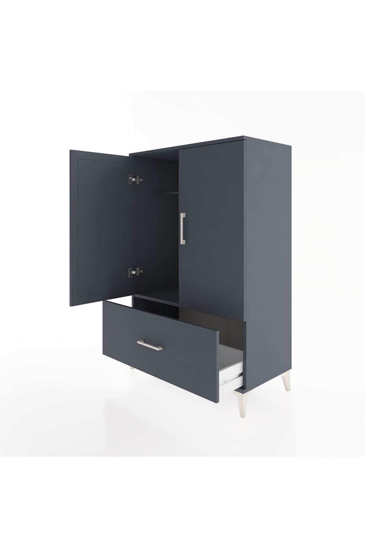 Hyperion Dolap Tek Raflı Tek Çekmeceli Tek Askılı 88x44x134 Antrasit-Antrasit