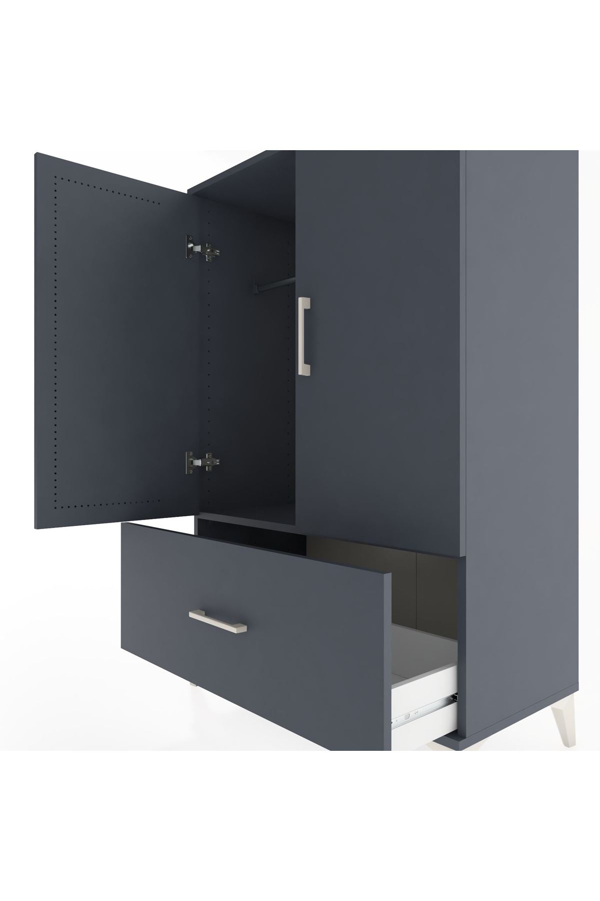 Hyperion Dolap Tek Raflı Tek Çekmeceli Tek Askılı 88x44x134 Antrasit-Antrasit